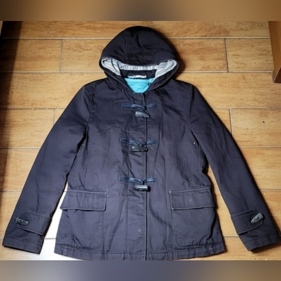 BURBERRY Brown Hoodie Nova Check Duffle Jacket Buffalo Horn Buttons Size XS/S - Picture 1 of 16